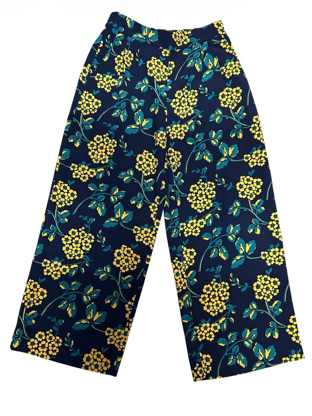 J. Crew Floral Navy and Yellow Wide Leg Trouser Pants Sz 00